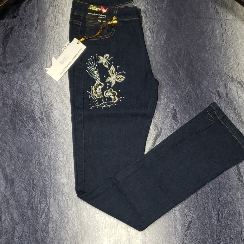 Govinna Indigo Washed Floral Low Rise Stretch Jeans